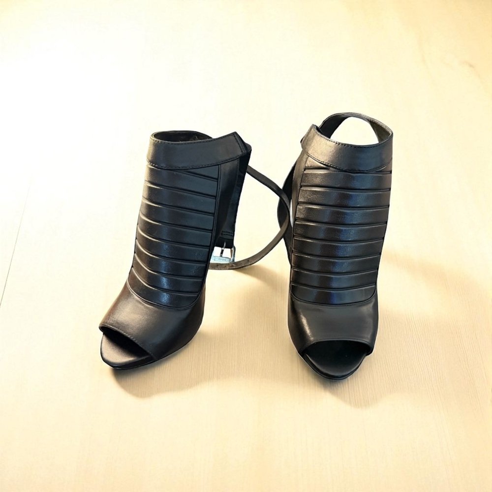 Black Strappy Peep Toe Booties